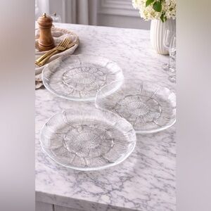 Set of 3 Vintage Arcoroc France Fleur 10.5” Dinner Plates – Clear Pressed Glass